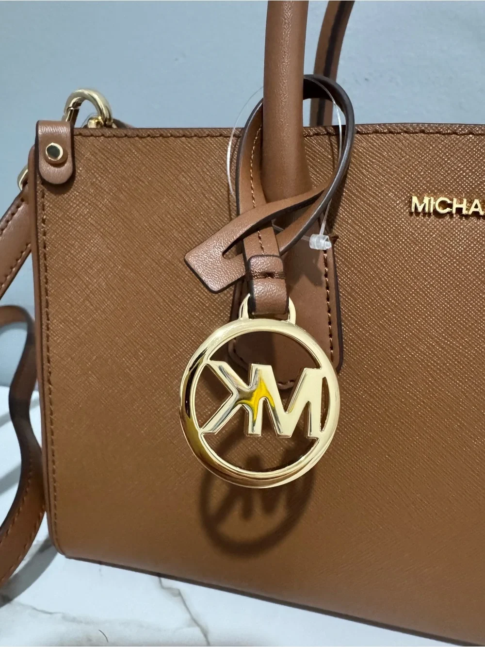Michael Kors Tan Saffiano Leather Satchel with Gold Hardware